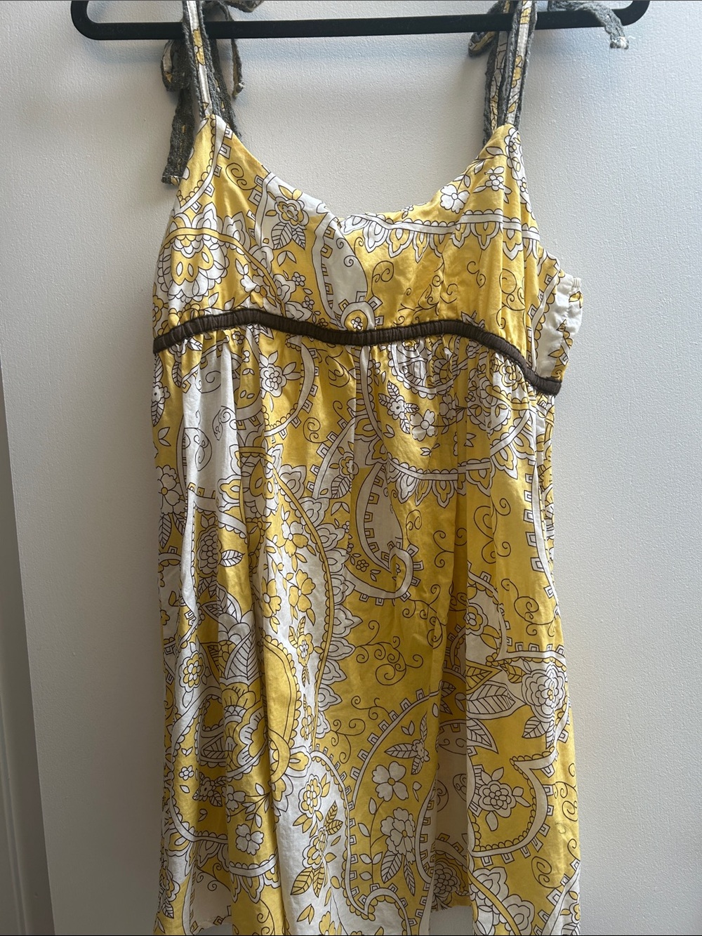 retro 100%Cotton Red Berry Yellow Paisley Print Mini Dress  crochet strap